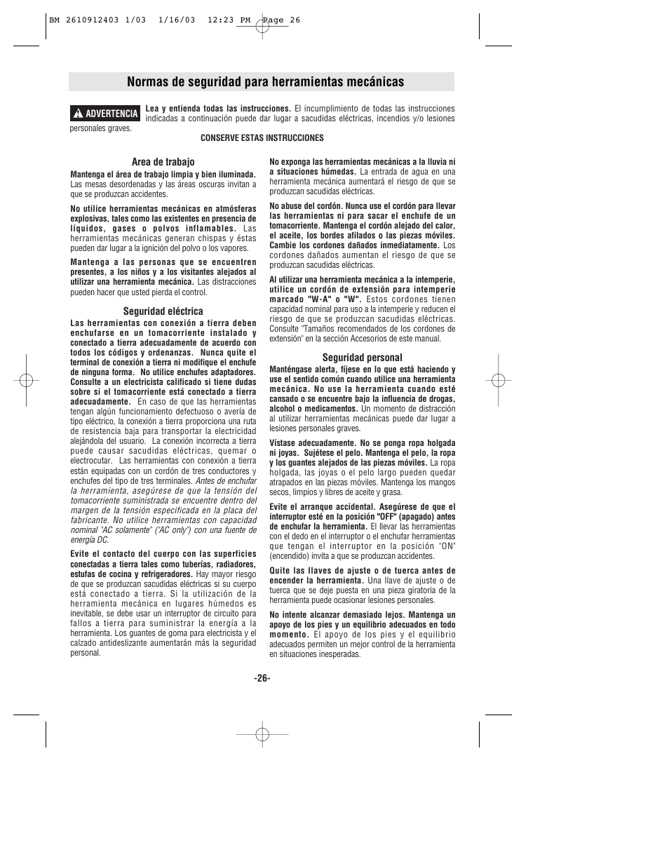 Normas de seguridad para herramientas mecánicas | Bosch 1678 User Manual | Page 26 / 40