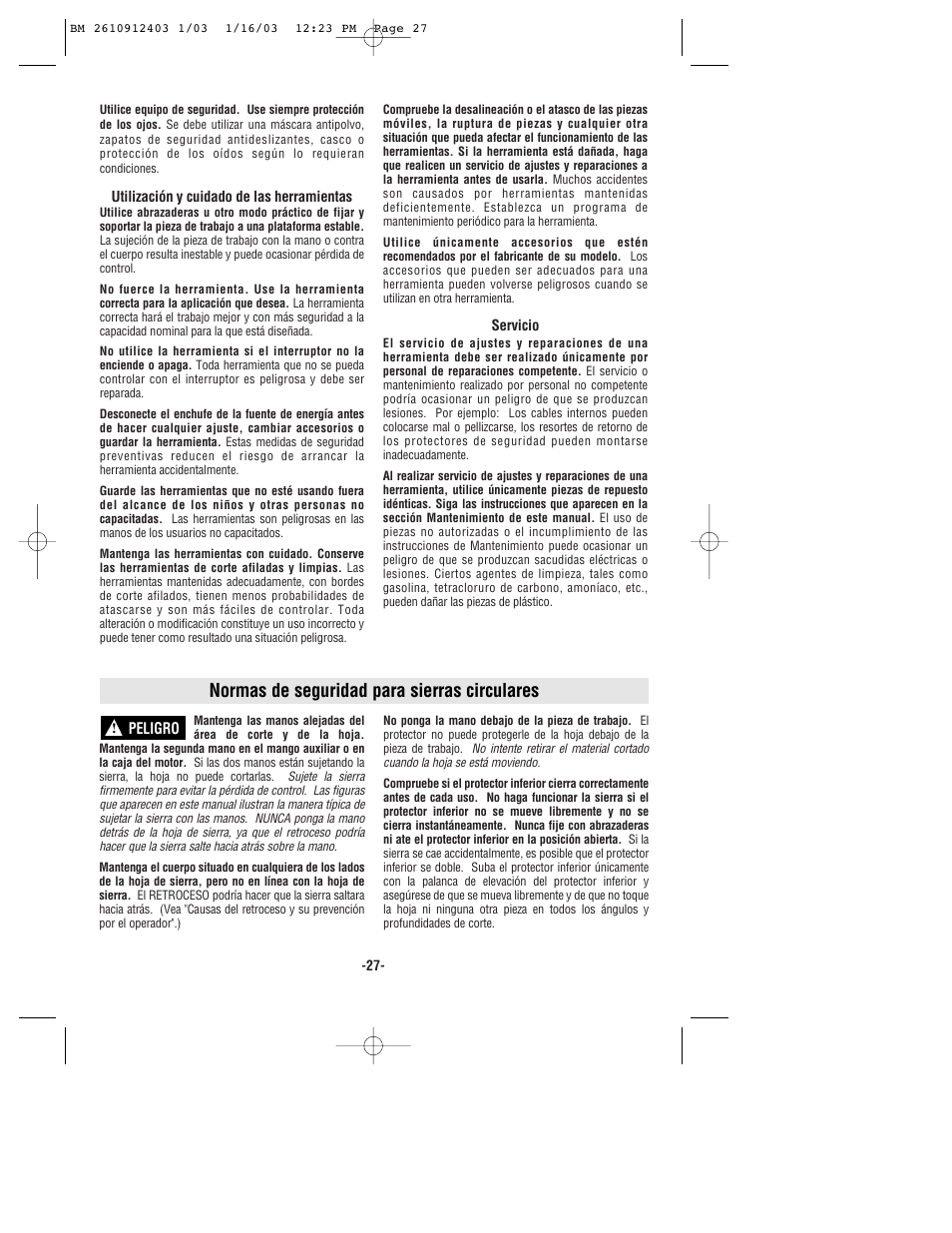 Normas de seguridad para sierras circulares | Bosch 1678 User Manual | Page 27 / 40