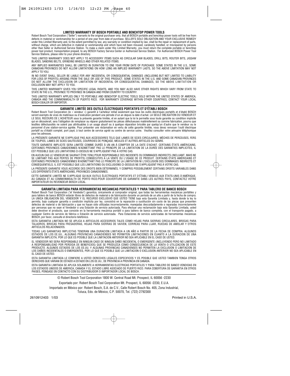 Bosch 1678 User Manual | Page 40 / 40