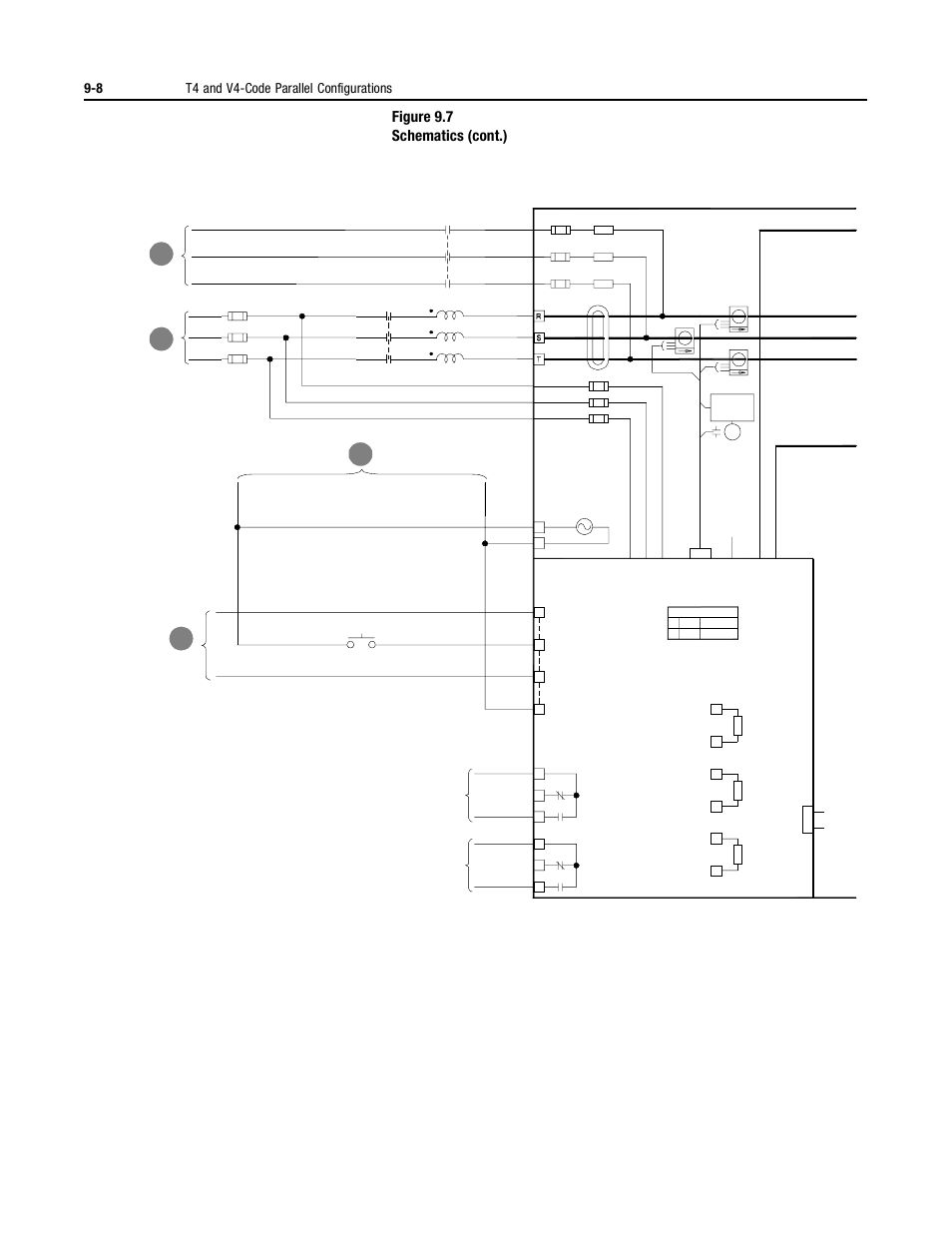 Figure 9.7 schematics (cont.), 8 t4 and v4-code parallel configurations | Rockwell Automation 2364P Parallel DC Bus Supply Config. User Manual | Page 102 / 217