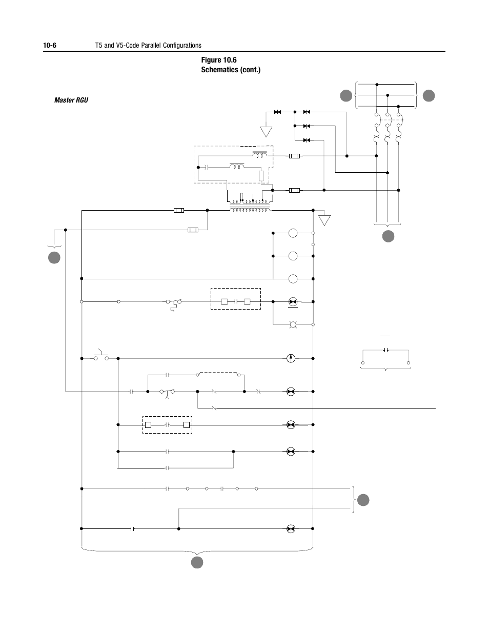 Figure 10.6 schematics (cont.), 6 t5 and v5-code parallel configurations, Cd e | Master rgu | Rockwell Automation 2364P Parallel DC Bus Supply Config. User Manual | Page 110 / 217