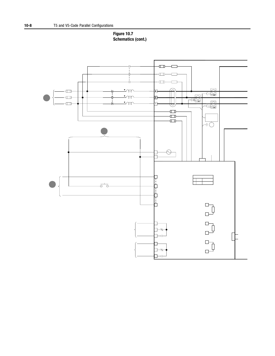 Figure 10.7 schematics (cont.), 8 t5 and v5-code parallel configurations | Rockwell Automation 2364P Parallel DC Bus Supply Config. User Manual | Page 112 / 217