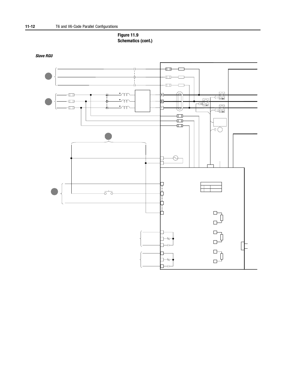 Figure 11.9 schematics (cont.), 12 t6 and v6-code parallel configurations, Slave rgu | Rockwell Automation 2364P Parallel DC Bus Supply Config. User Manual | Page 130 / 217