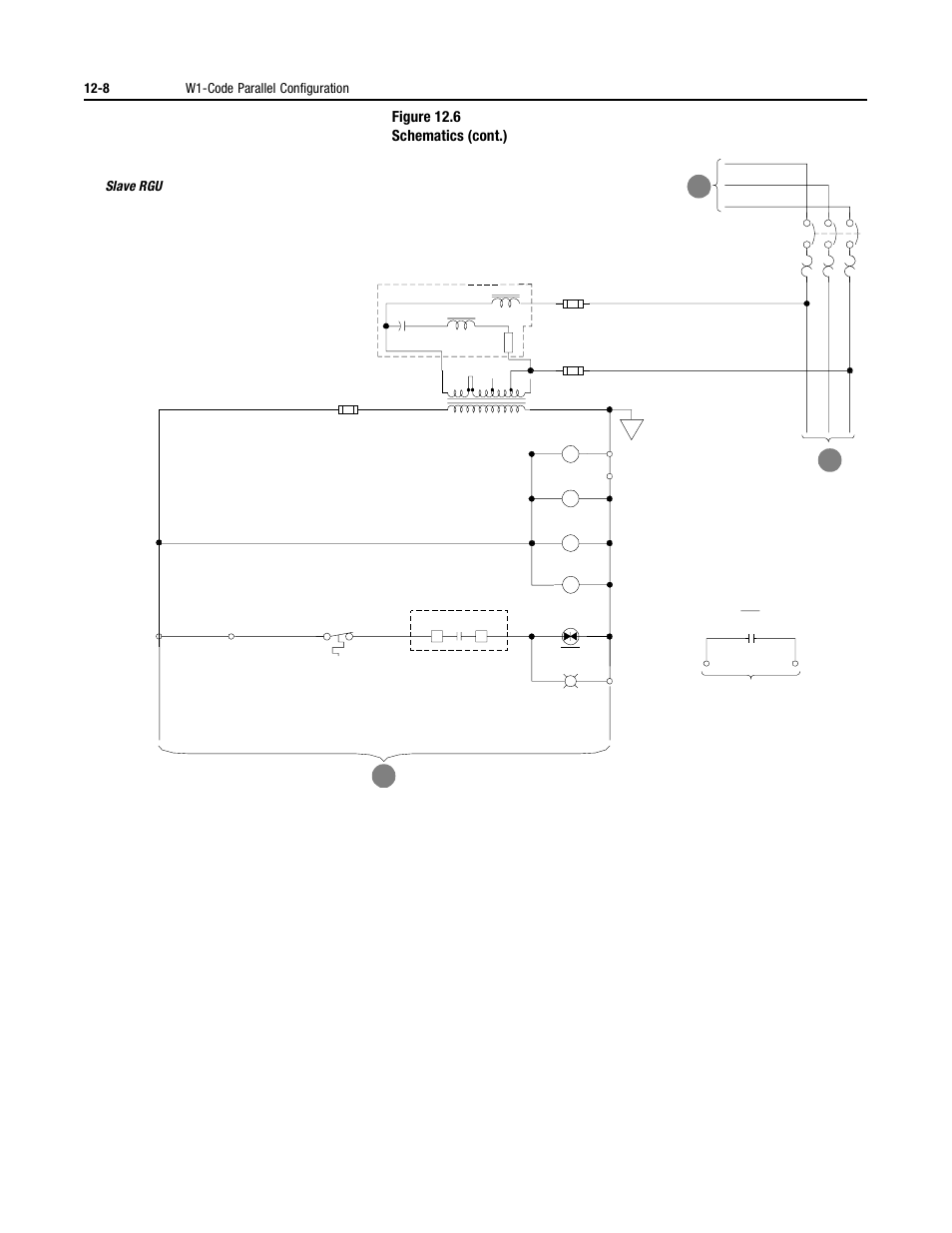 Figure 12.6 schematics (cont.), 8 w1-code parallel configuration, Ef g | Slave rgu | Rockwell Automation 2364P Parallel DC Bus Supply Config. User Manual | Page 140 / 217