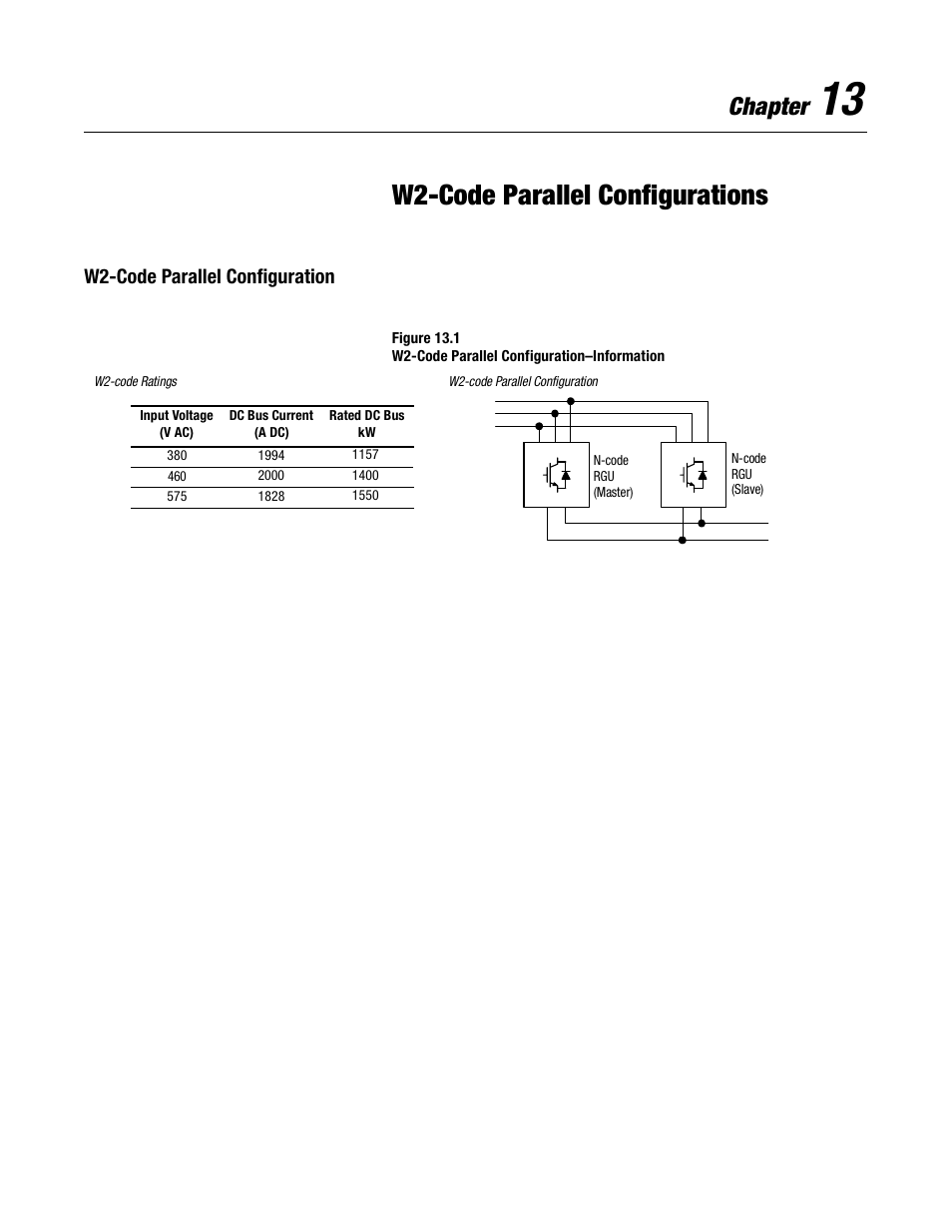 Chapter 13, W2-code parallel configurations, W2-code parallel configuration | Chapter | Rockwell Automation 2364P Parallel DC Bus Supply Config. User Manual | Page 145 / 217