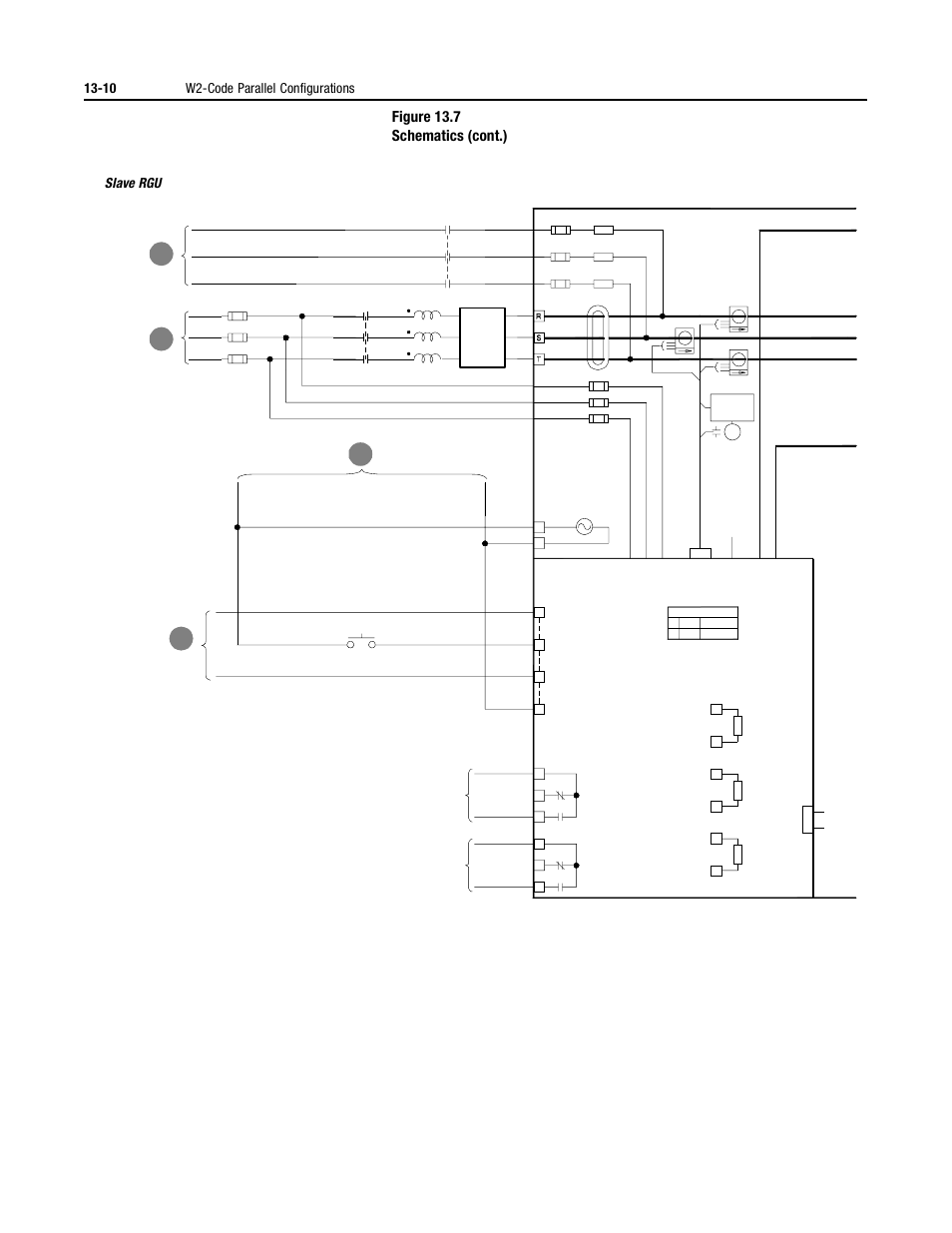 Figure 13.7 schematics (cont.), 10 w2-code parallel configurations, Slave rgu | Rockwell Automation 2364P Parallel DC Bus Supply Config. User Manual | Page 154 / 217