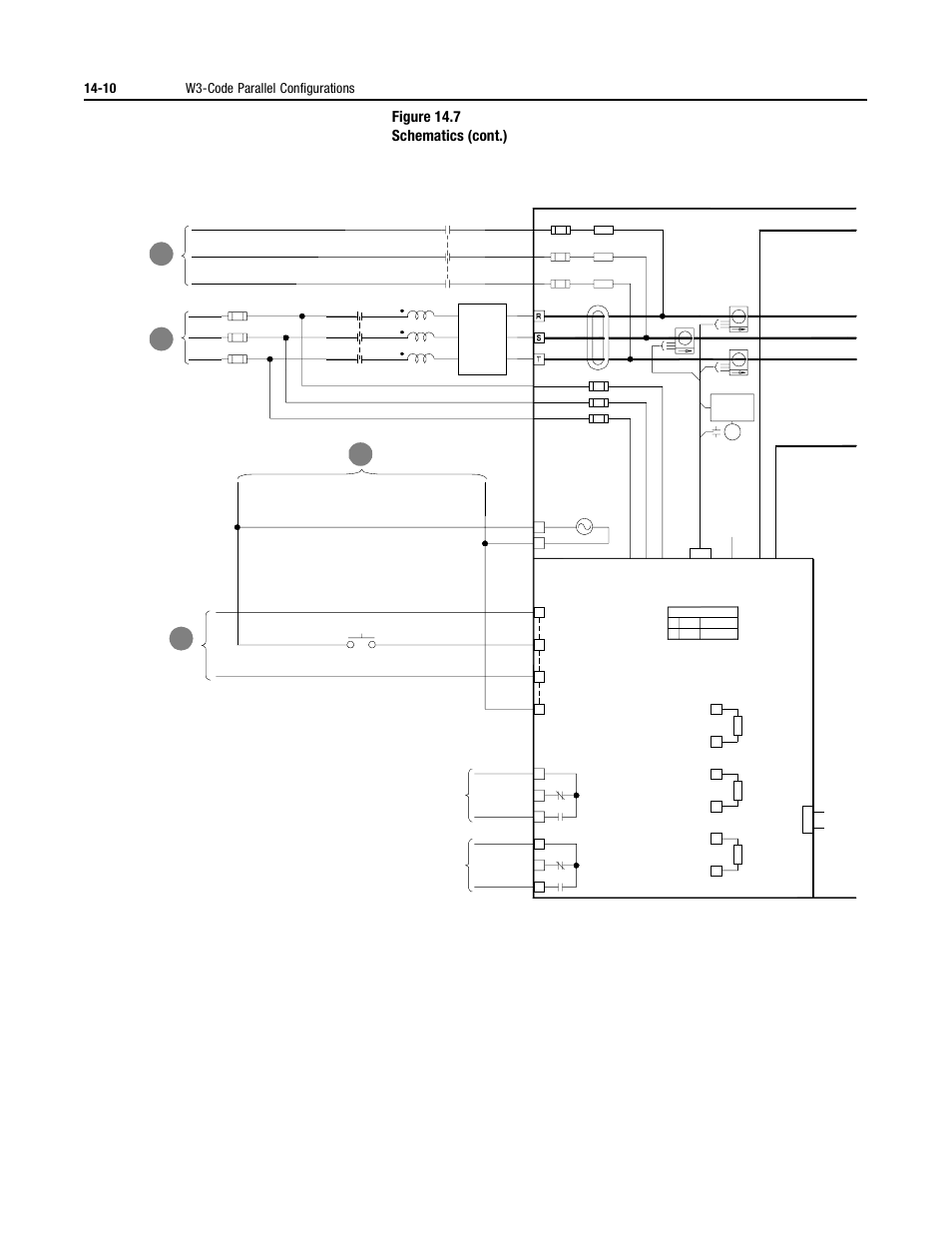 Figure 14.7 schematics (cont.), 10 w3-code parallel configurations | Rockwell Automation 2364P Parallel DC Bus Supply Config. User Manual | Page 166 / 217