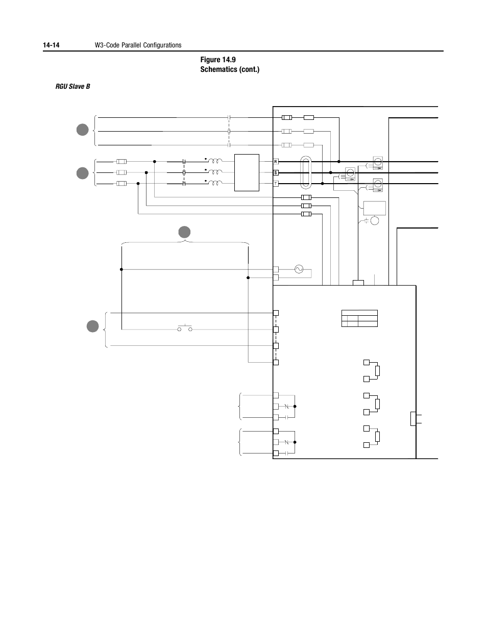 Figure 14.9 schematics (cont.), 14 w3-code parallel configurations, Rgu slave b | Rockwell Automation 2364P Parallel DC Bus Supply Config. User Manual | Page 170 / 217