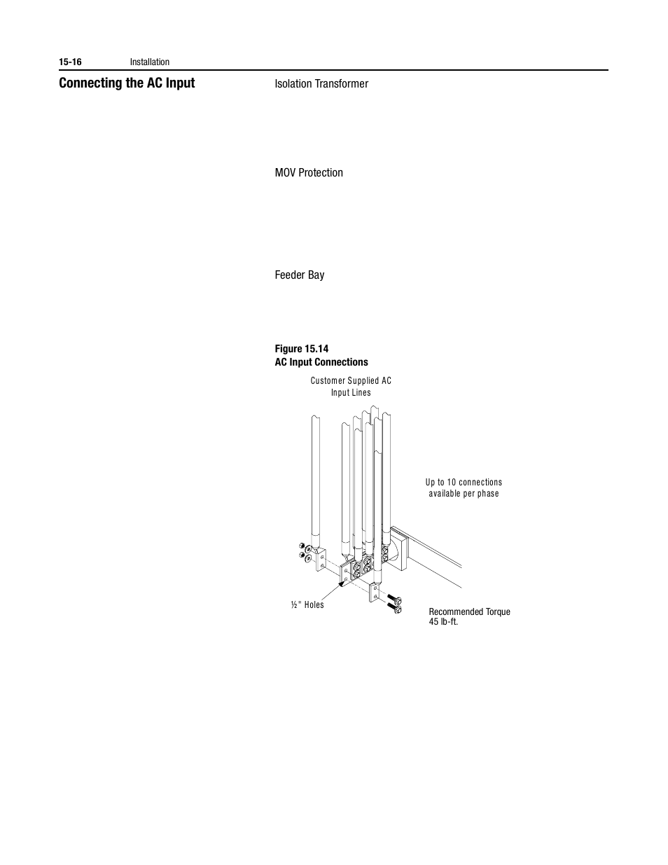 Connecting the ac input, Isolation transformer, Mov protection | Feeder bay | Rockwell Automation 2364P Parallel DC Bus Supply Config. User Manual | Page 188 / 217