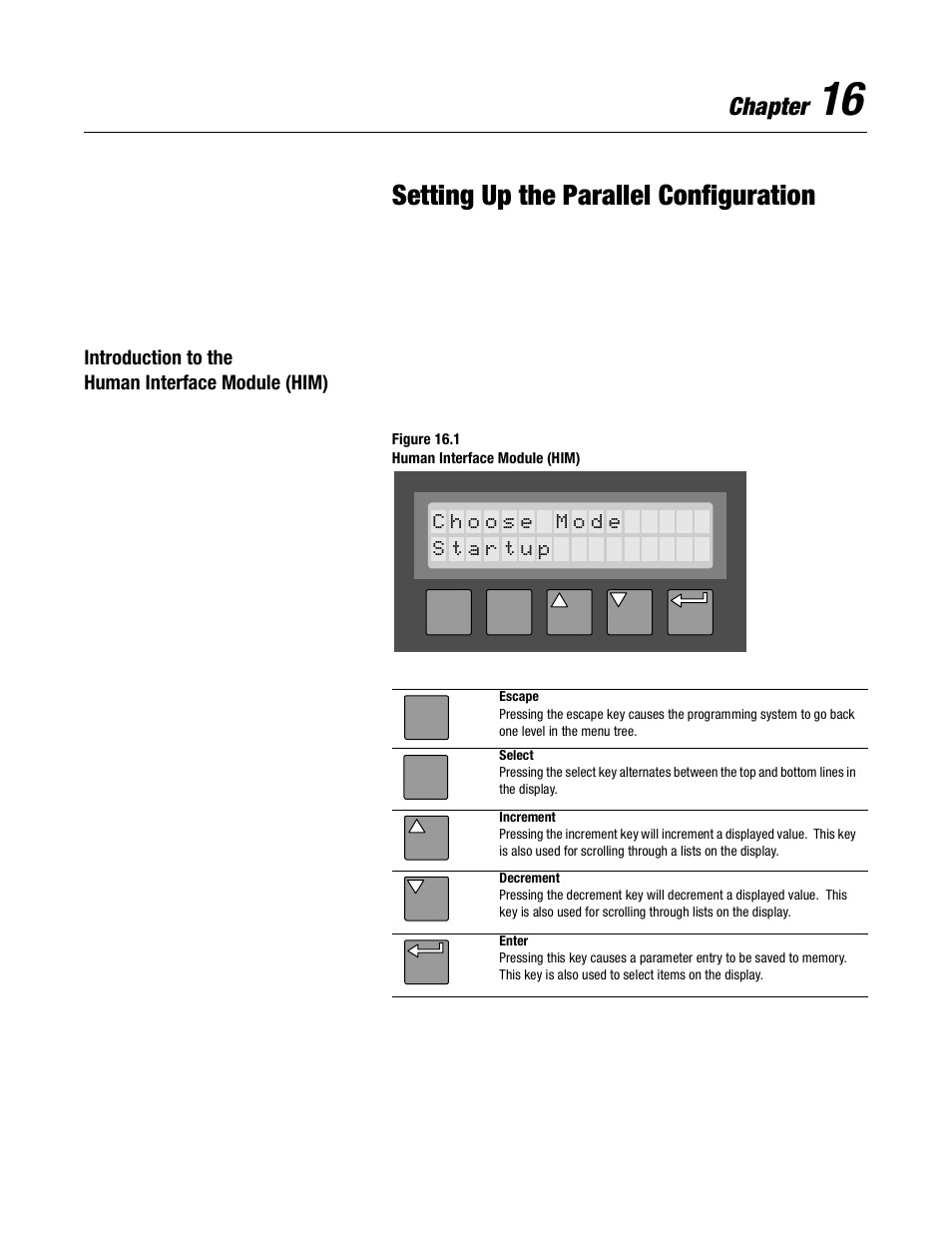 Chapter 16, Setting up the parallel configuration, Introduction to the human interface module (him) | Chapter | Rockwell Automation 2364P Parallel DC Bus Supply Config. User Manual | Page 191 / 217