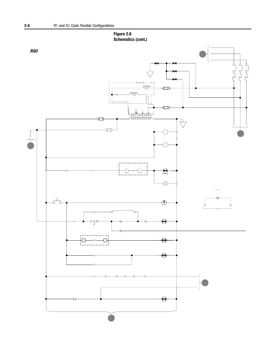 Figure 2.6 schematics (cont.), 6 r1 and s1-code parallel configurations, Ac d e | Rockwell Automation 2364P Parallel DC Bus Supply Config. User Manual | Page 30 / 217