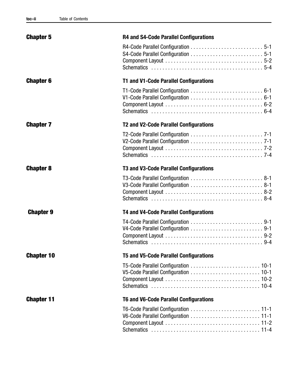 Chapter 5, R4 and s4-code parallel configurations, Chapter 6 | T1 and v1-code parallel configurations, Chapter 7, T2 and v2-code parallel configurations, Chapter 8, T3 and v3-code parallel configurations, Chapter 9, T4 and v4-code parallel configurations | Rockwell Automation 2364P Parallel DC Bus Supply Config. User Manual | Page 4 / 217