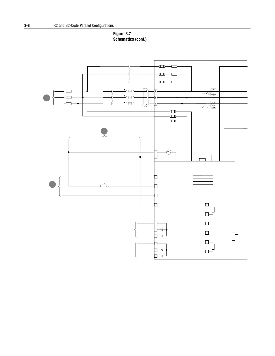 Figure 3.7 schematics (cont.), 8 r2 and s2-code parallel configurations | Rockwell Automation 2364P Parallel DC Bus Supply Config. User Manual | Page 42 / 217