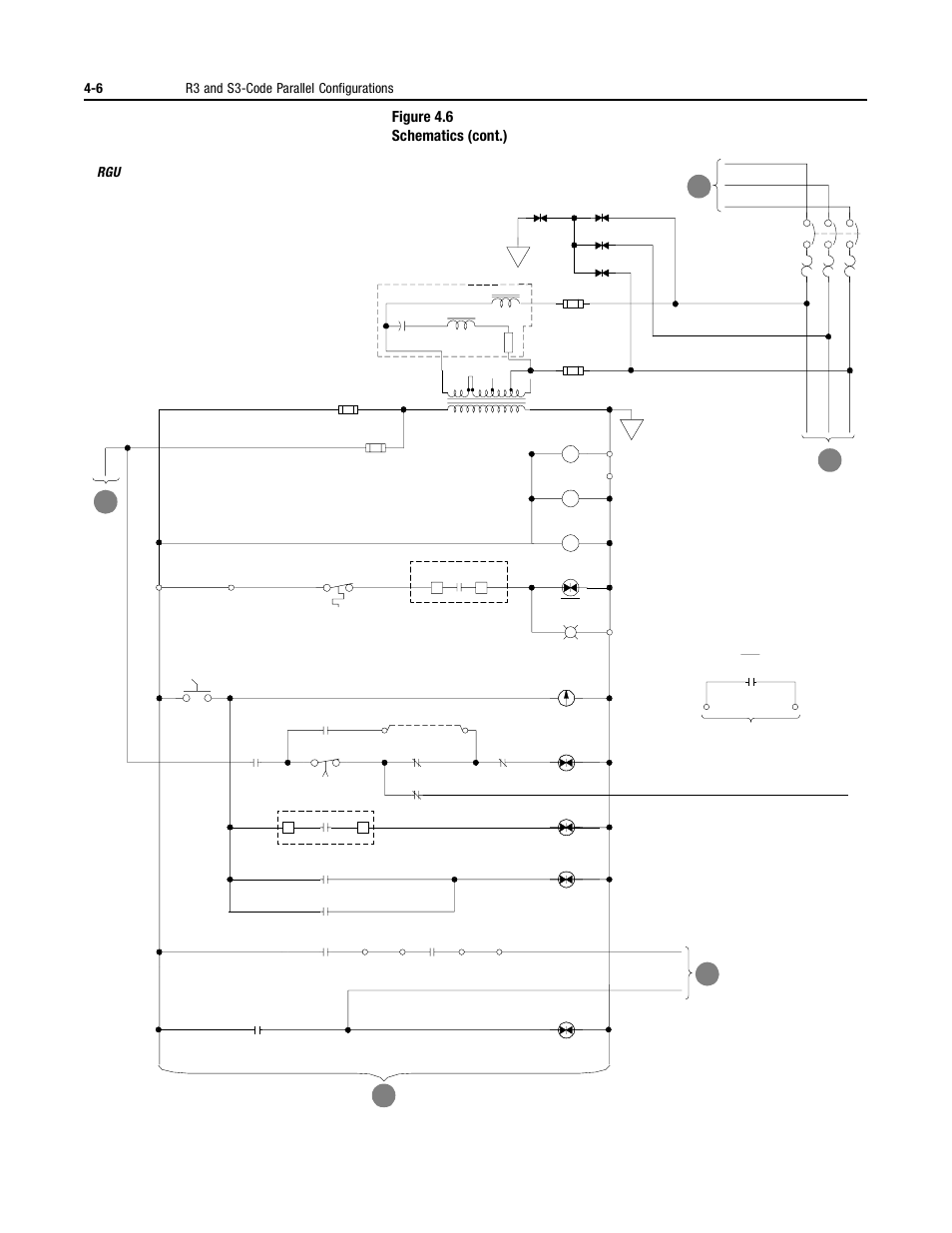 Figure 4.6 schematics (cont.), 6 r3 and s3-code parallel configurations, Ac d e | Rockwell Automation 2364P Parallel DC Bus Supply Config. User Manual | Page 50 / 217