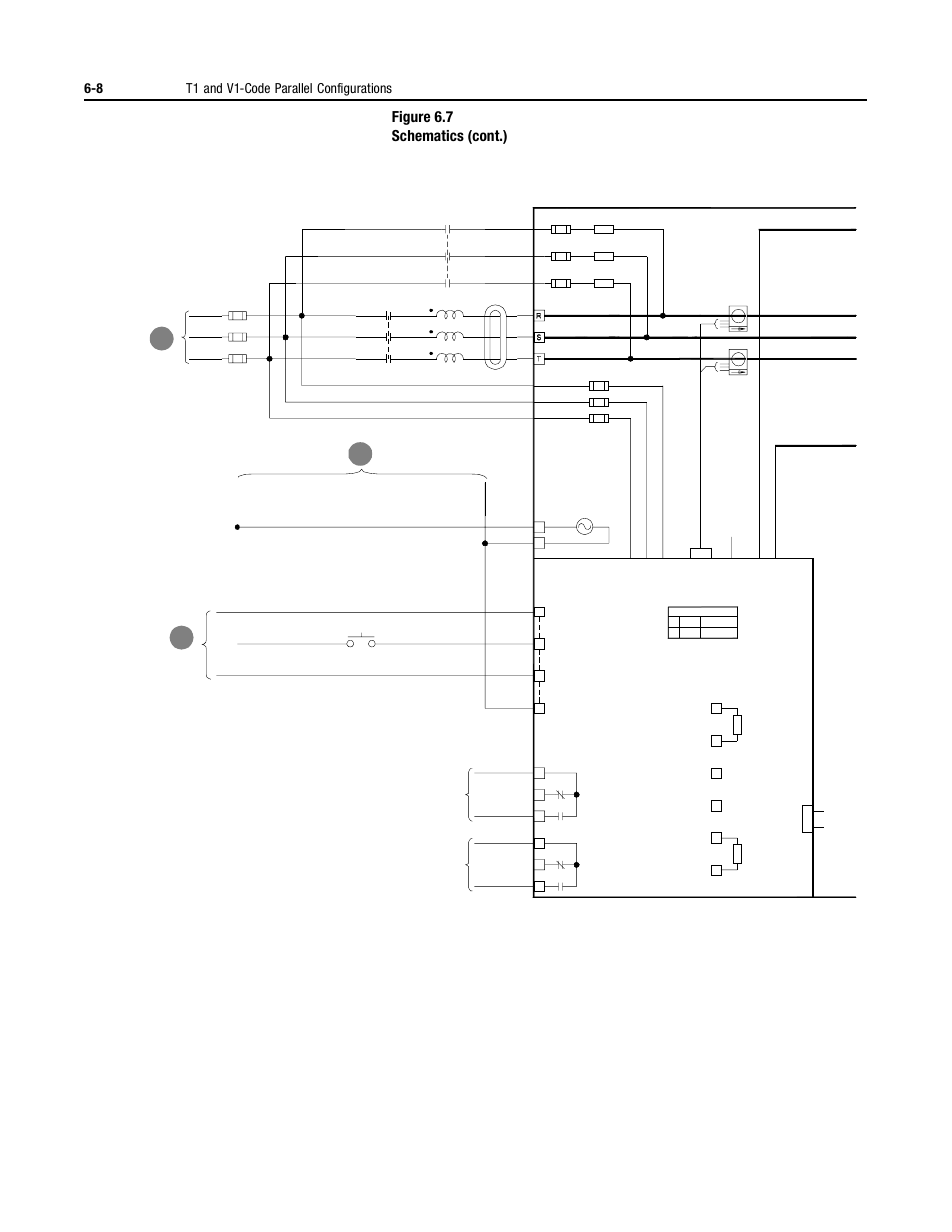 Figure 6.7 schematics (cont.), 8 t1 and v1-code parallel configurations | Rockwell Automation 2364P Parallel DC Bus Supply Config. User Manual | Page 72 / 217