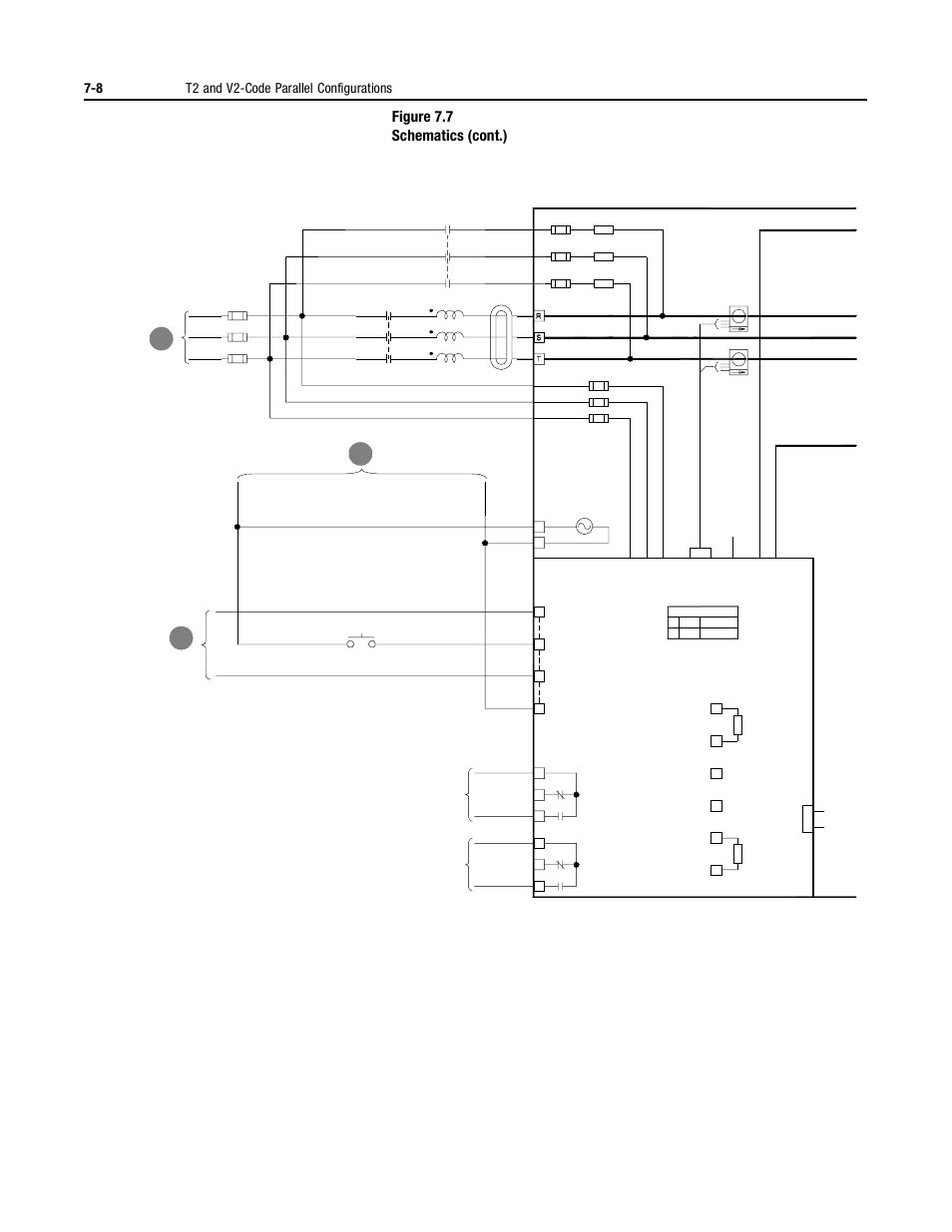 Figure 7.7 schematics (cont.), 8 t2 and v2-code parallel configurations | Rockwell Automation 2364P Parallel DC Bus Supply Config. User Manual | Page 82 / 217