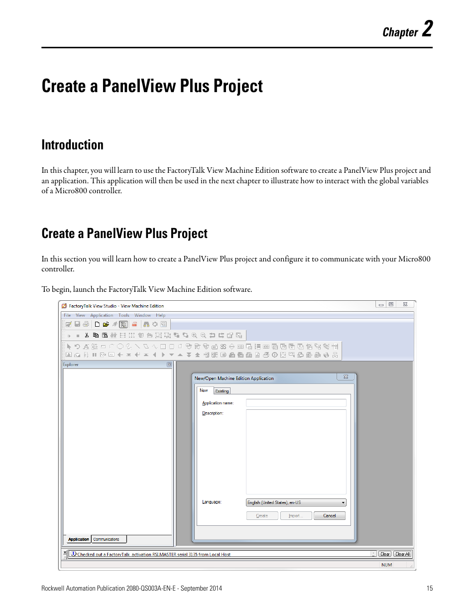 2 – create a panelview plus project, Create a panelview plus project, Introduction | Rockwell Automation 2080-LC50 Micro800 Programmable Controllers: Getting Started with PanelView Plus User Manual | Page 15 / 62