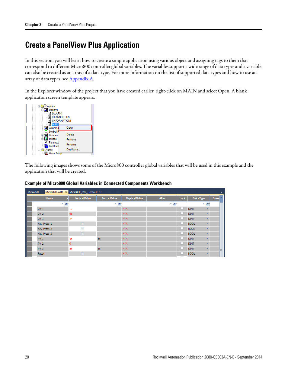 Create a panelview plus application | Rockwell Automation 2080-LC50 Micro800 Programmable Controllers: Getting Started with PanelView Plus User Manual | Page 20 / 62
