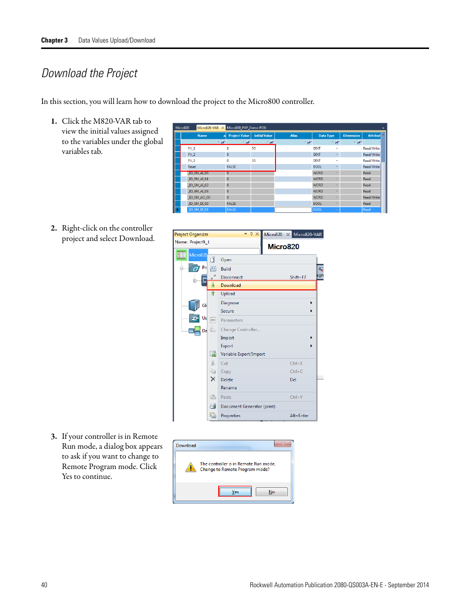 Download the project | Rockwell Automation 2080-LC50 Micro800 Programmable Controllers: Getting Started with PanelView Plus User Manual | Page 40 / 62