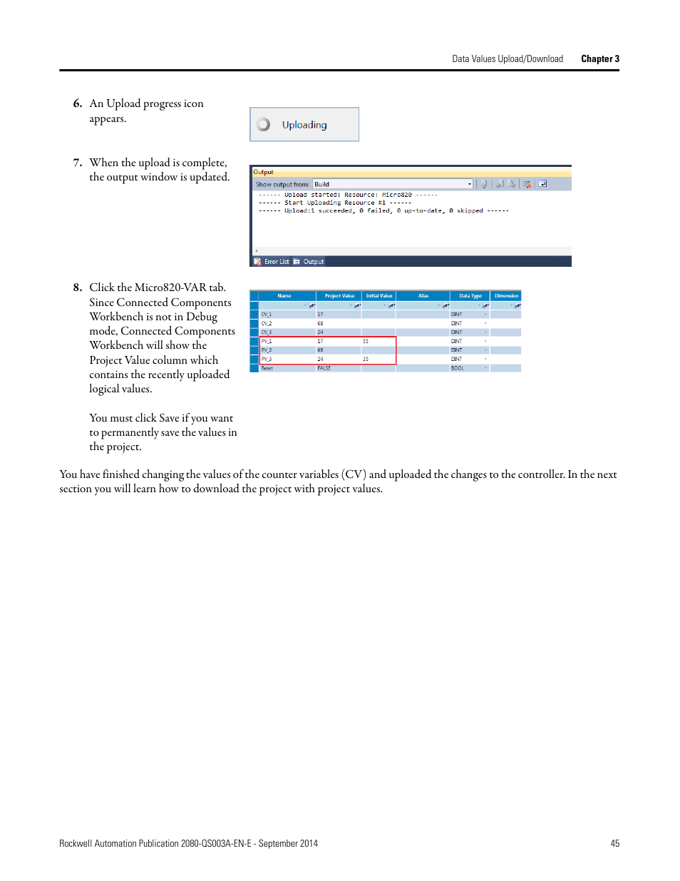 An upload progress icon appears | Rockwell Automation 2080-LC50 Micro800 Programmable Controllers: Getting Started with PanelView Plus User Manual | Page 45 / 62