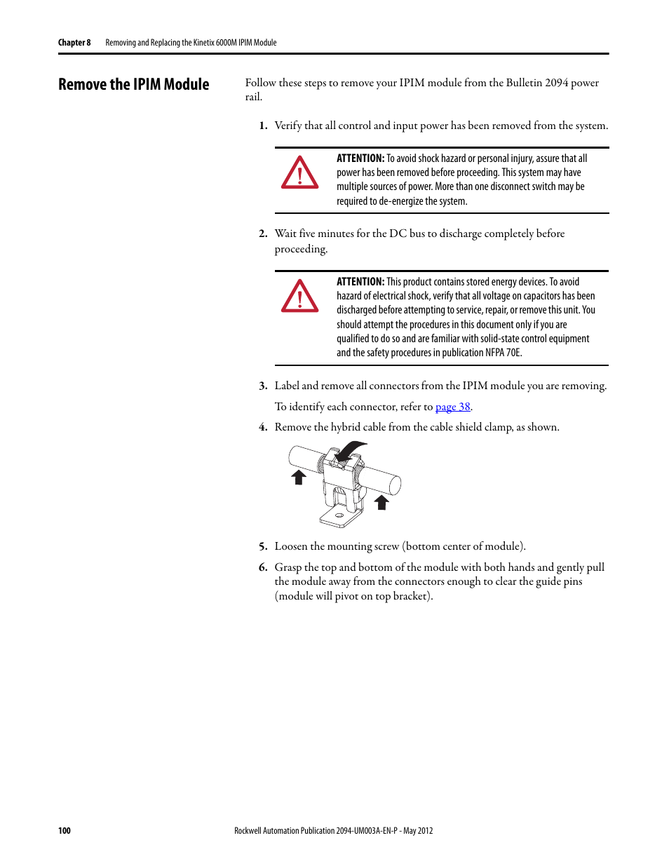 Remove the ipim module | Rockwell Automation MDF-SB1304F Kinetix 6000M Integrated Drive-Motor System User Manual | Page 100 / 144