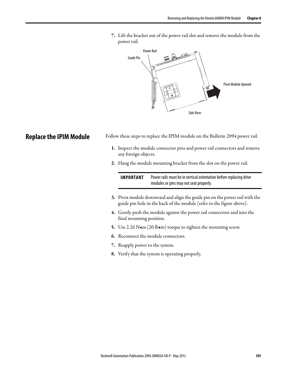 Replace the ipim module | Rockwell Automation MDF-SB1304F Kinetix 6000M Integrated Drive-Motor System User Manual | Page 101 / 144
