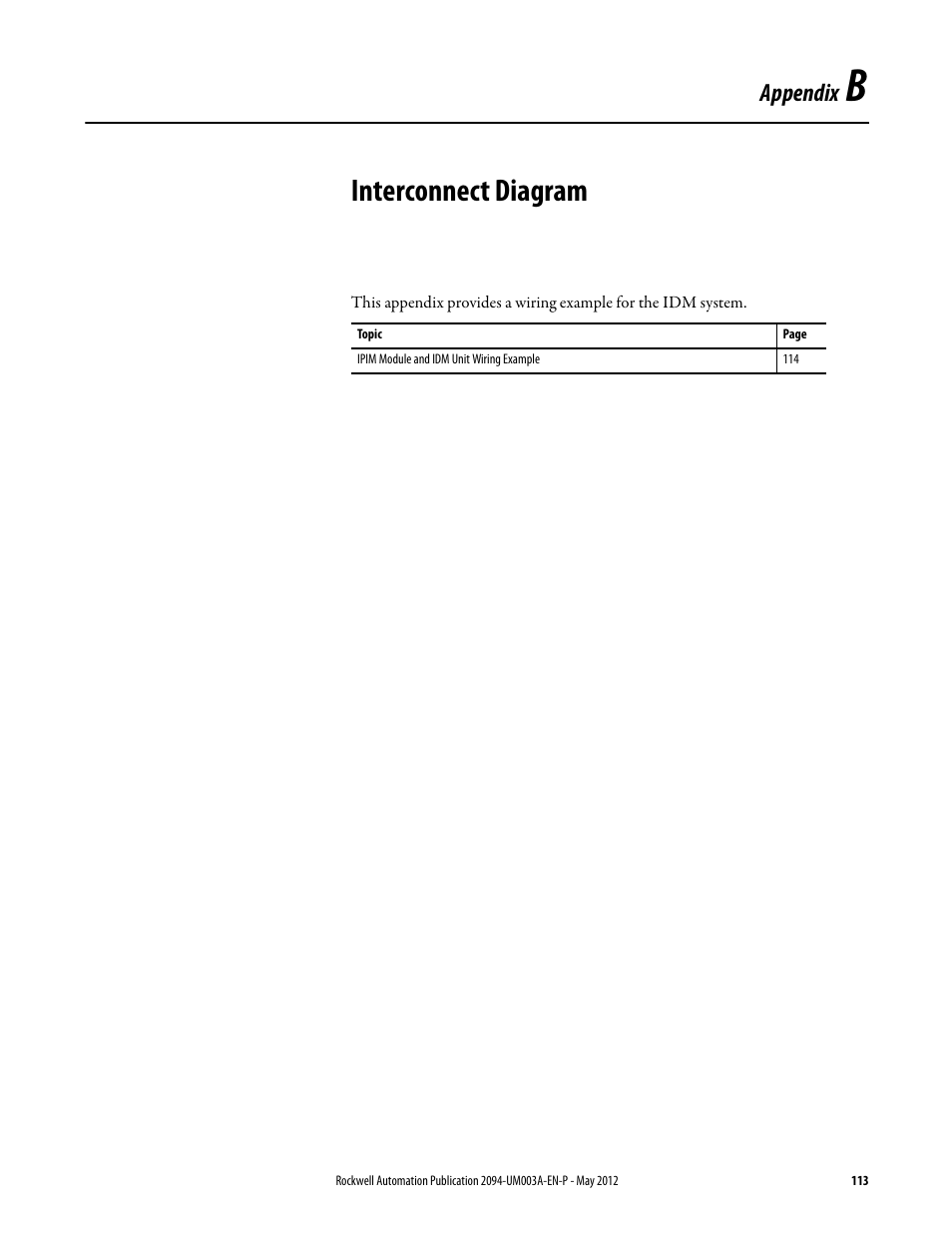 Appendix b, Interconnect diagram, Appendix | Rockwell Automation MDF-SB1304F Kinetix 6000M Integrated Drive-Motor System User Manual | Page 113 / 144