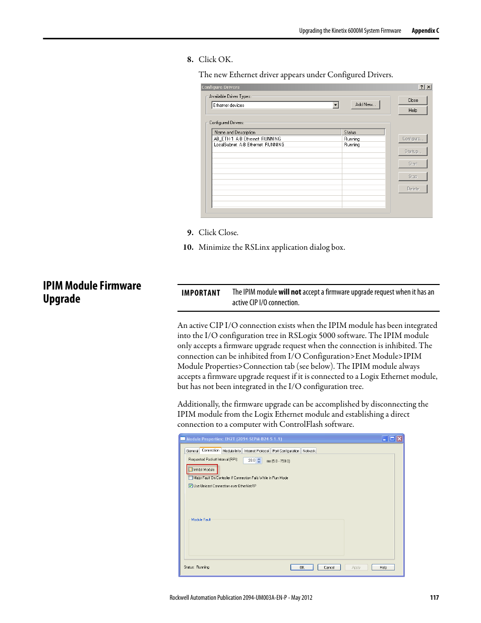 Ipim module firmware upgrade | Rockwell Automation MDF-SB1304F Kinetix 6000M Integrated Drive-Motor System User Manual | Page 117 / 144