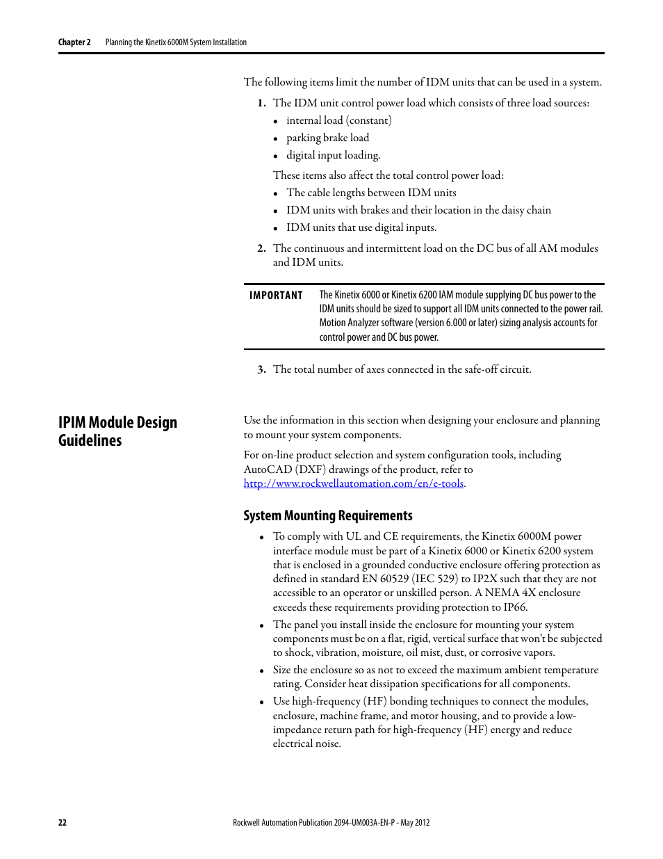 Ipim module design guidelines, System mounting requirements | Rockwell Automation MDF-SB1304F Kinetix 6000M Integrated Drive-Motor System User Manual | Page 22 / 144