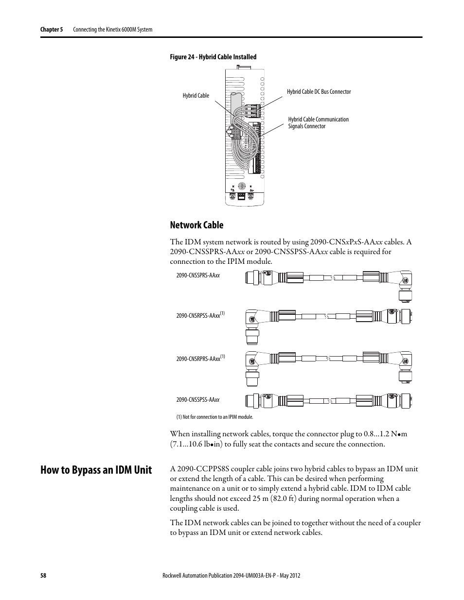 Network cable, How to bypass an idm unit | Rockwell Automation MDF-SB1304F Kinetix 6000M Integrated Drive-Motor System User Manual | Page 58 / 144