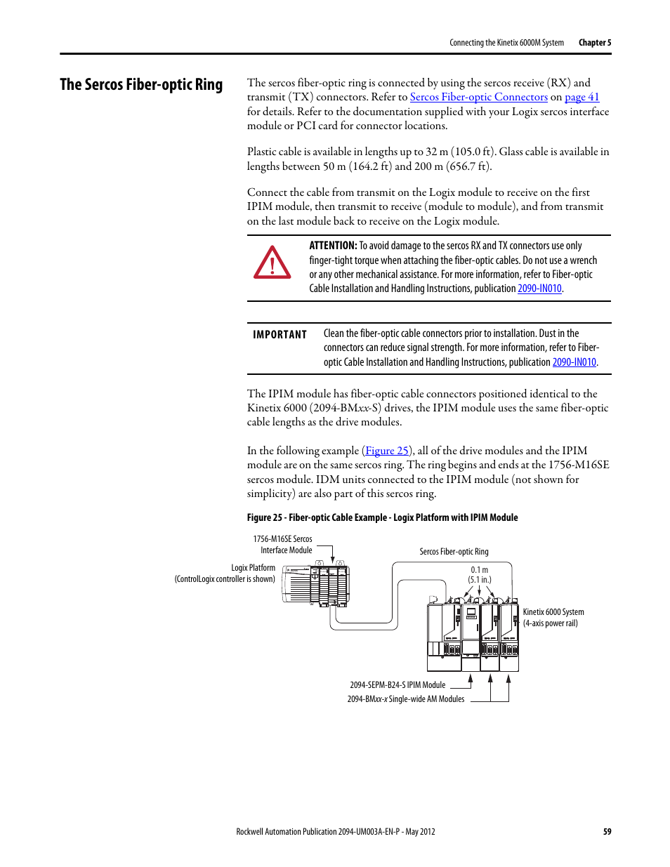 The sercos fiber-optic ring | Rockwell Automation MDF-SB1304F Kinetix 6000M Integrated Drive-Motor System User Manual | Page 59 / 144