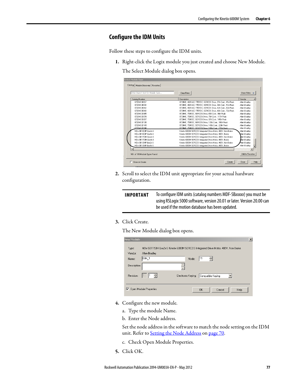 Configure the idm units | Rockwell Automation MDF-SB1304F Kinetix 6000M Integrated Drive-Motor System User Manual | Page 77 / 144