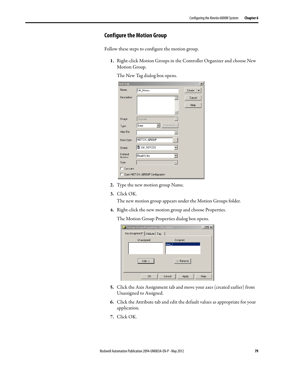 Configure the motion group | Rockwell Automation MDF-SB1304F Kinetix 6000M Integrated Drive-Motor System User Manual | Page 79 / 144
