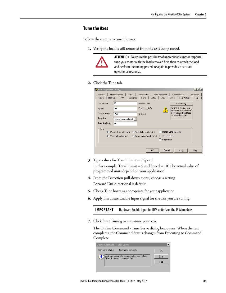 Tune the axes | Rockwell Automation MDF-SB1304F Kinetix 6000M Integrated Drive-Motor System User Manual | Page 85 / 144