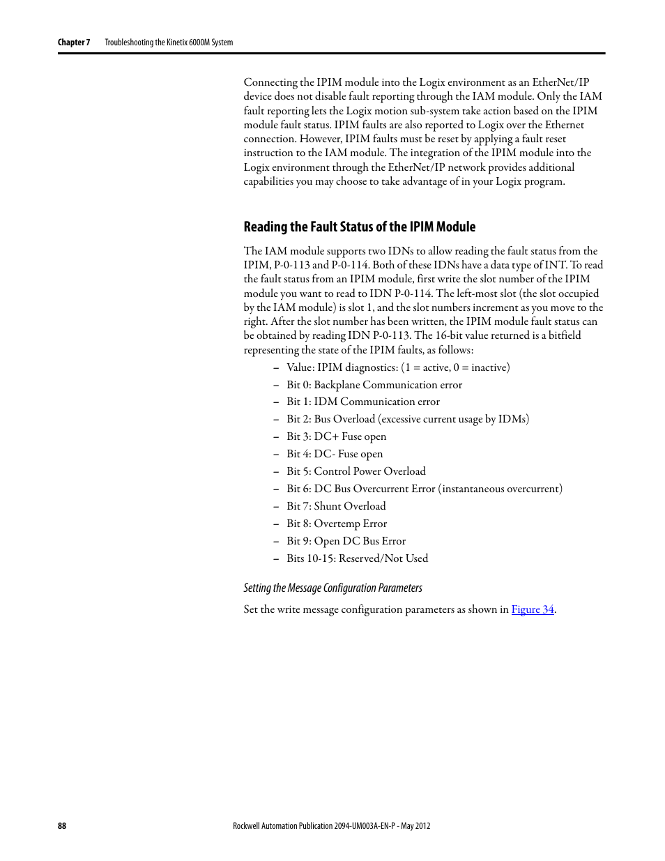 Reading the fault status of the ipim module | Rockwell Automation MDF-SB1304F Kinetix 6000M Integrated Drive-Motor System User Manual | Page 88 / 144