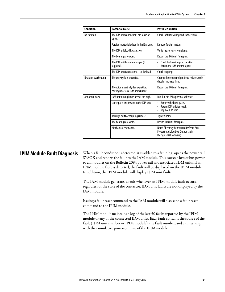 Ipim module fault diagnosis | Rockwell Automation MDF-SB1304F Kinetix 6000M Integrated Drive-Motor System User Manual | Page 93 / 144