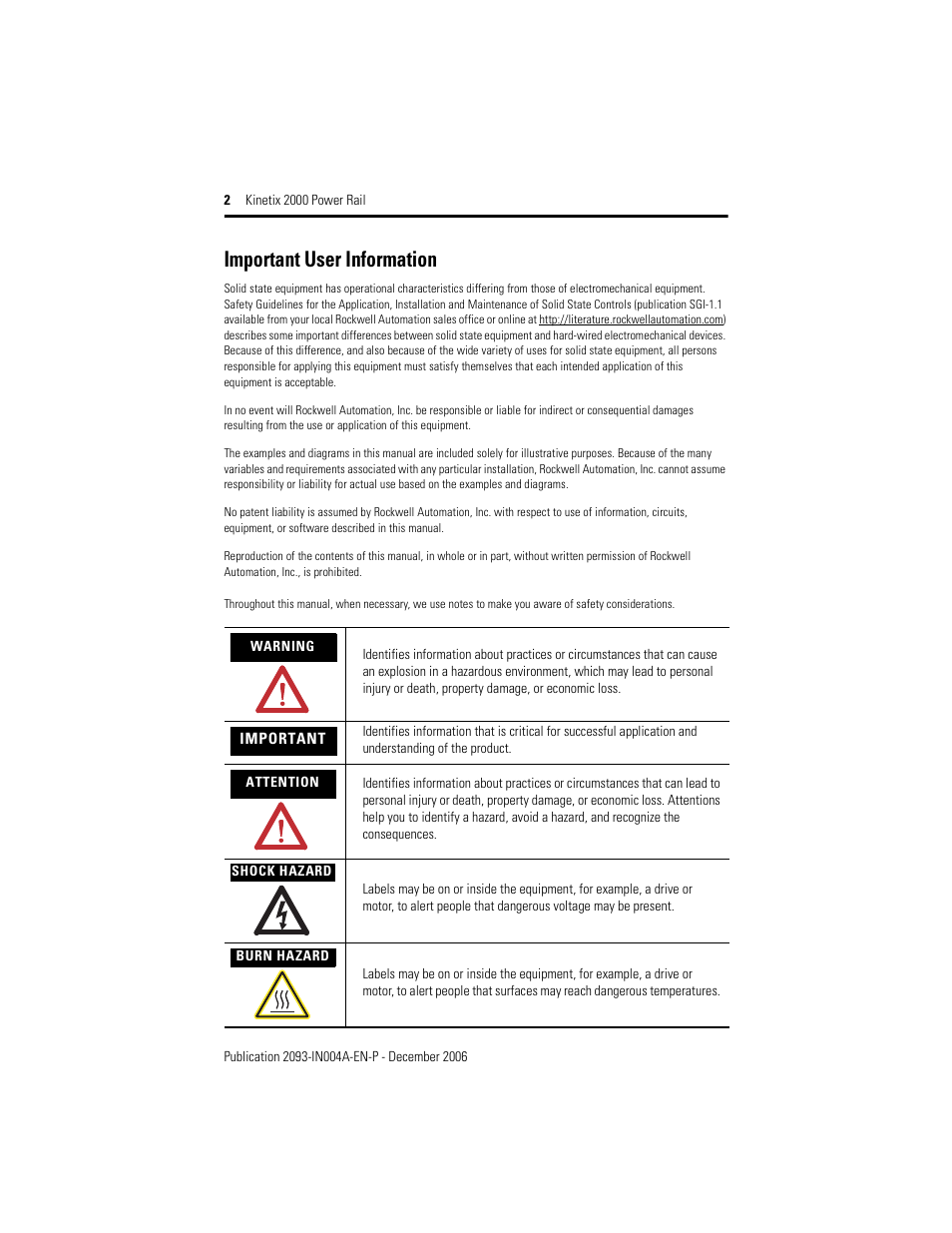 Important user information | Rockwell Automation 2093-PRSxx Kinetix 2000 Power Rail Installation Instructions User Manual | Page 2 / 8