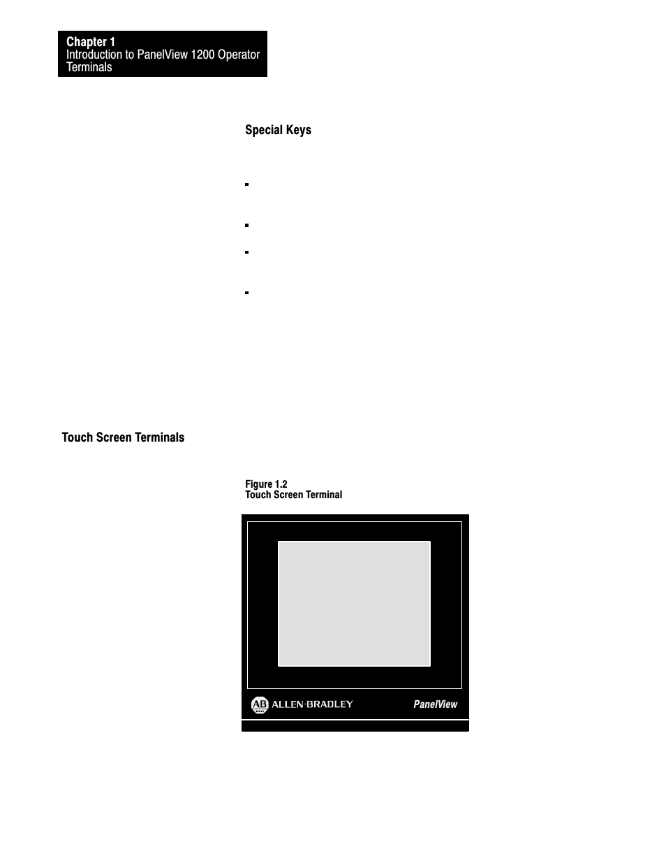 Touch screen terminals, 1ć10 | Rockwell Automation 2711-KA1_KC1_TA1_TA4_TC1_TC4 PanelView Terminals for DOS/Windows User Manual | Page 20 / 103