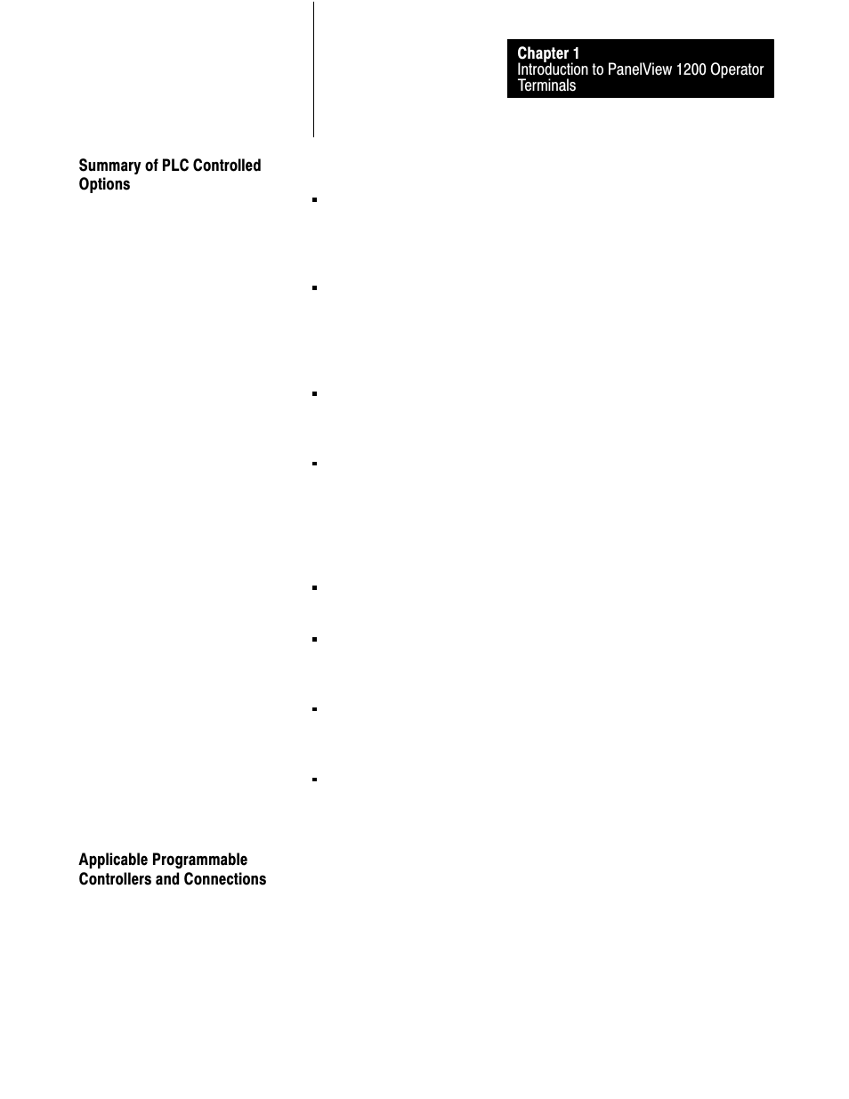 Summary of plc controlled options, 1ć17 | Rockwell Automation 2711-KA1_KC1_TA1_TA4_TC1_TC4 PanelView Terminals for DOS/Windows User Manual | Page 27 / 103