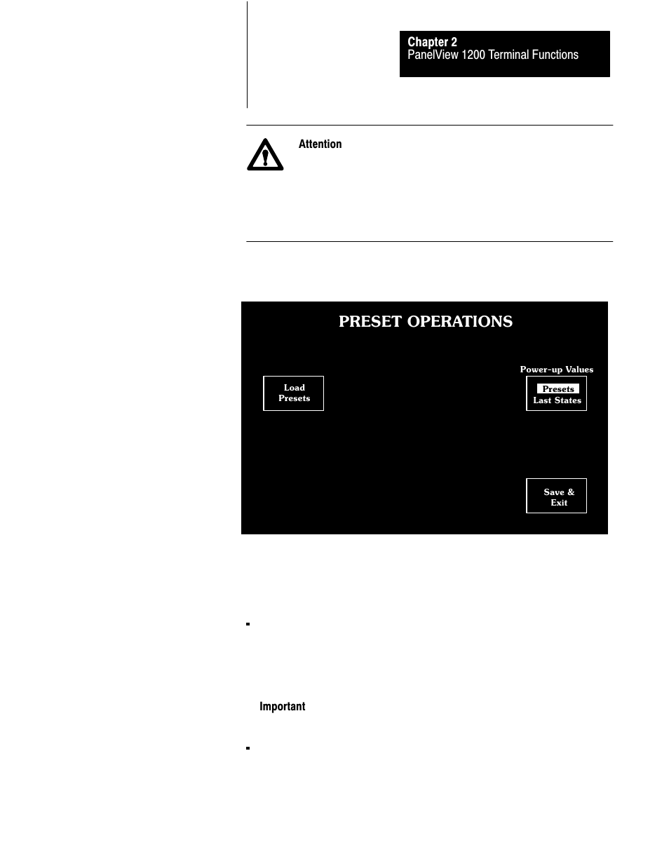 Preset operations | Rockwell Automation 2711-KA1_KC1_TA1_TA4_TC1_TC4 PanelView Terminals for DOS/Windows User Manual | Page 40 / 103
