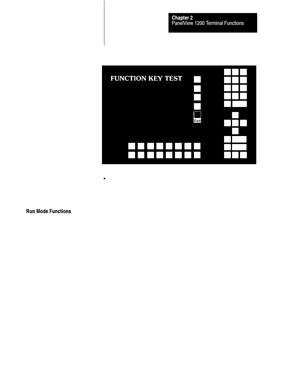 Run mode functions, 2ć23, Function key test | Rockwell Automation 2711-KA1_KC1_TA1_TA4_TC1_TC4 PanelView Terminals for DOS/Windows User Manual | Page 52 / 103