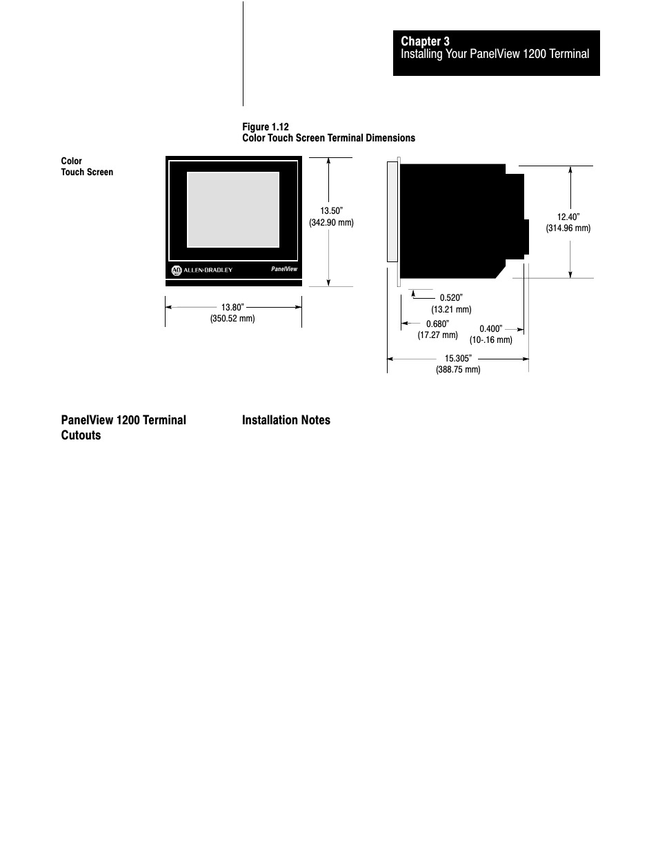 Panelview 1200 terminal cutouts, 3ć11 | Rockwell Automation 2711-KA1_KC1_TA1_TA4_TC1_TC4 PanelView Terminals for DOS/Windows User Manual | Page 66 / 103