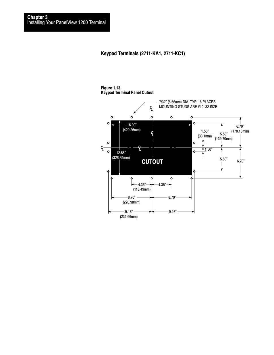 3ć12, Cutout | Rockwell Automation 2711-KA1_KC1_TA1_TA4_TC1_TC4 PanelView Terminals for DOS/Windows User Manual | Page 67 / 103