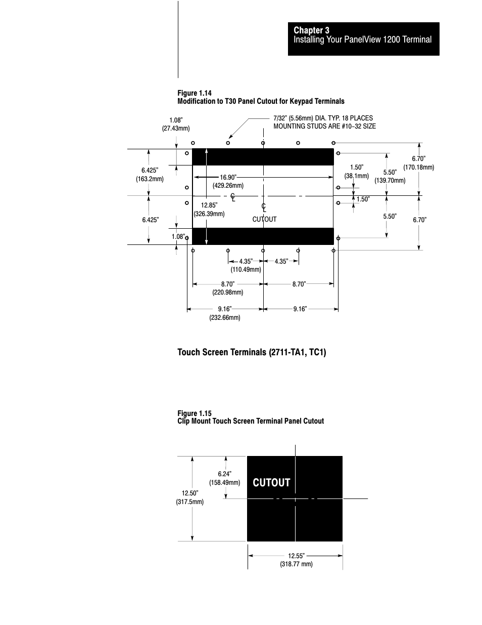 3ć13, Cutout | Rockwell Automation 2711-KA1_KC1_TA1_TA4_TC1_TC4 PanelView Terminals for DOS/Windows User Manual | Page 68 / 103