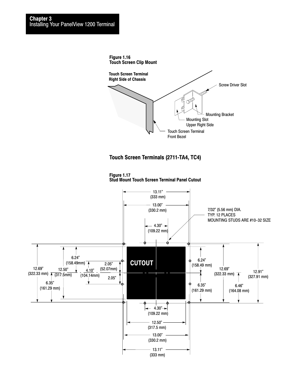 3ć14, Cutout | Rockwell Automation 2711-KA1_KC1_TA1_TA4_TC1_TC4 PanelView Terminals for DOS/Windows User Manual | Page 69 / 103