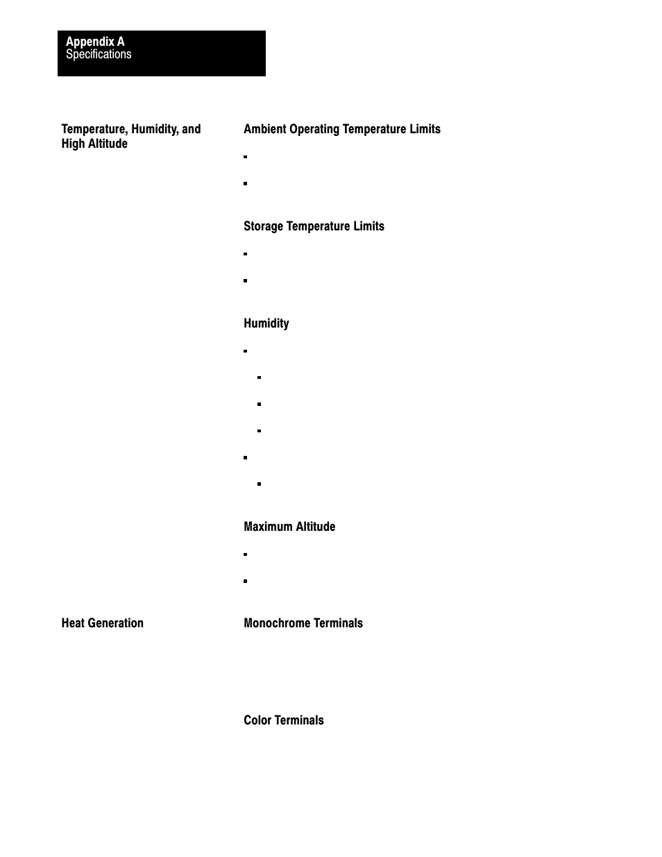 Temperature, humidity, and high altitude, Heat generation | Rockwell Automation 2711-KA1_KC1_TA1_TA4_TC1_TC4 PanelView Terminals for DOS/Windows User Manual | Page 89 / 103