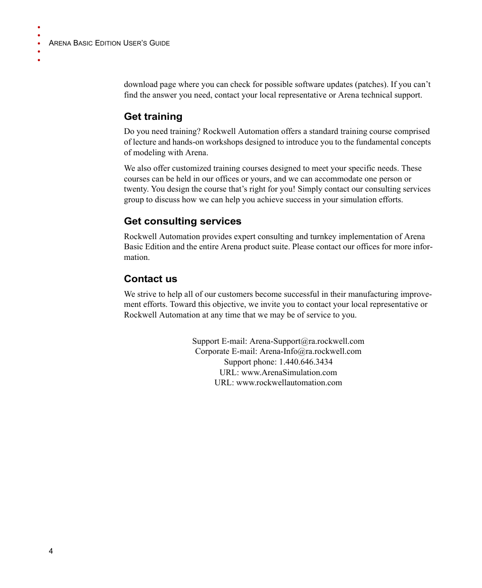 Get training, Get consulting services, Contact us | Get training get consulting services contact us | Rockwell Automation Arena Basic Edition Users Guide User Manual | Page 10 / 90