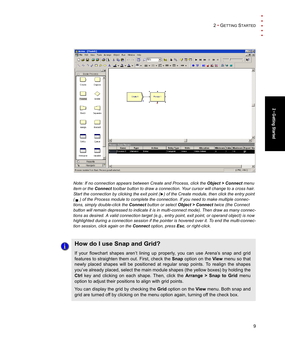 How do i use snap and grid | Rockwell Automation Arena Basic Edition Users Guide User Manual | Page 15 / 90