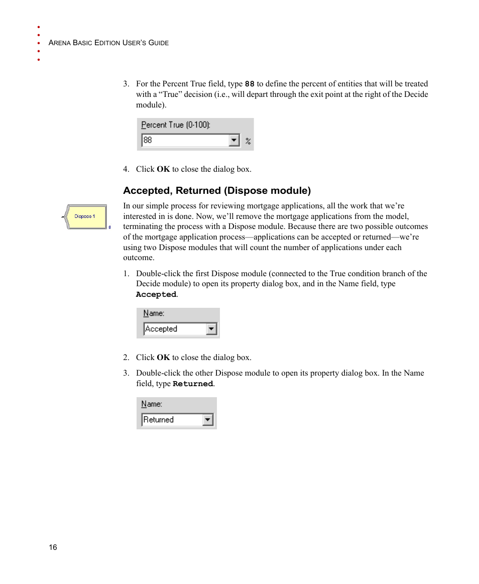 Accepted, returned (dispose module) | Rockwell Automation Arena Basic Edition Users Guide User Manual | Page 22 / 90