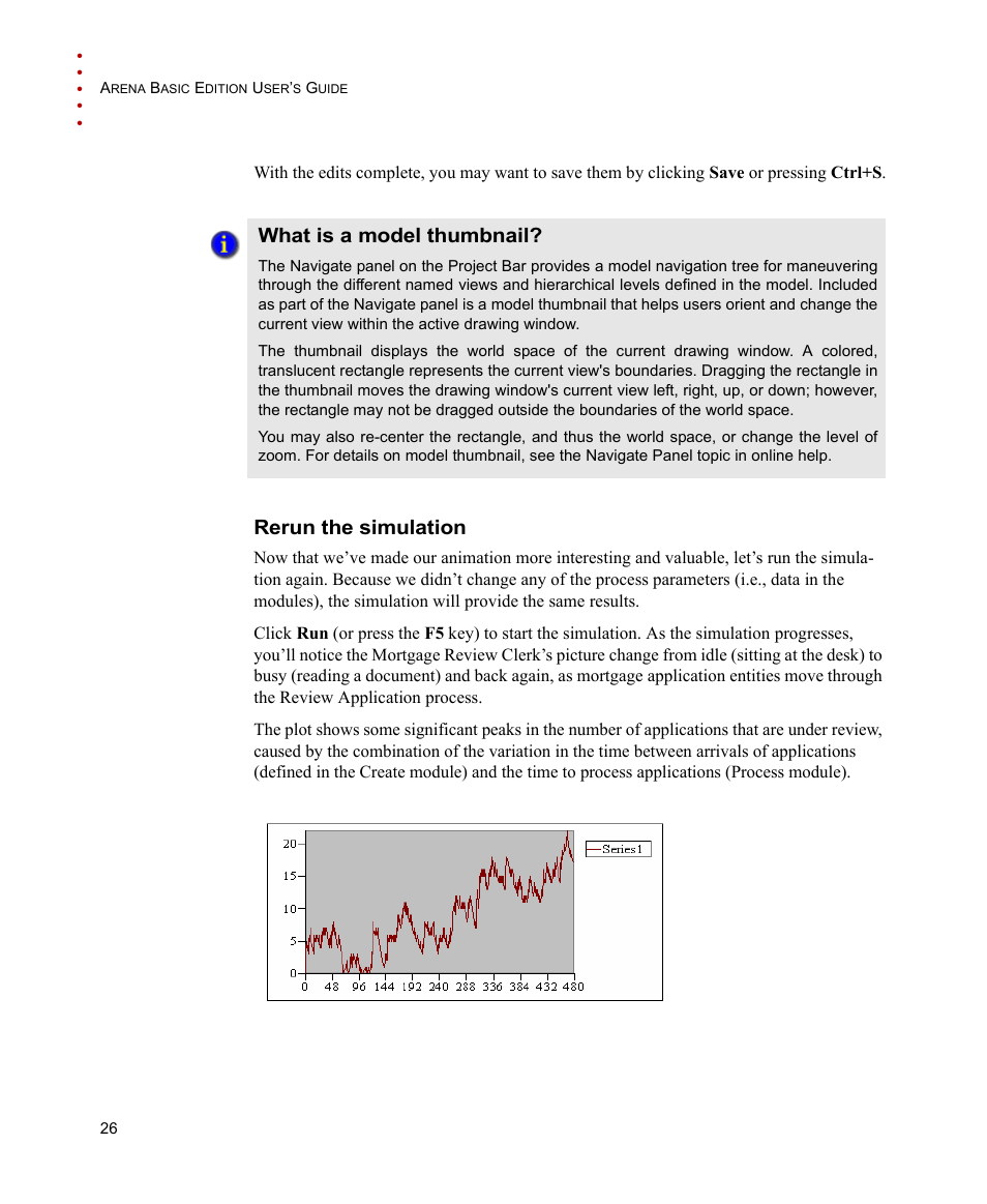 What is a model thumbnail, Rerun the simulation, What is a model thumbnail? rerun the simulation | Rockwell Automation Arena Basic Edition Users Guide User Manual | Page 32 / 90